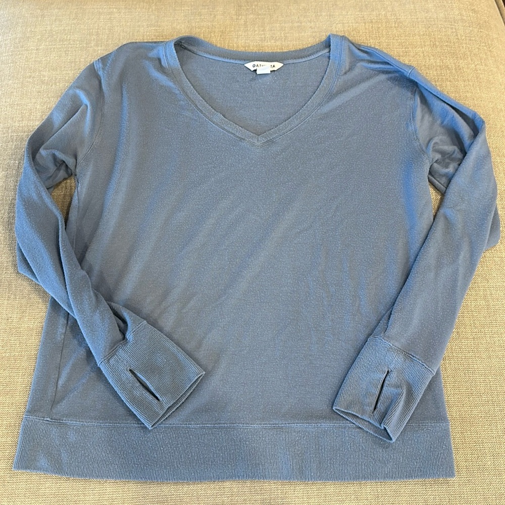 Athleta L Blue V-Neck Sweatshirt